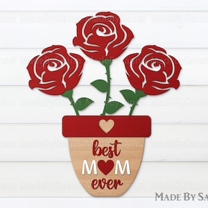 Mothers day Flowers Svg, Red Roses Sign Svg, Mothers Day Svg, Flower holder laser file, Flower holder Svg, Glowforge Svg, Laser Cut File Svg