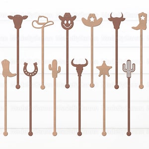 Western Bachelorette Stir Swizzle Sticks SVG, Agitatori per bevande da cowboy, Glowforge Howdy Svg, Western Swizzle Sticks Svg, File per taglio