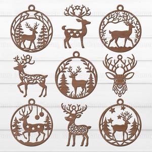 Ornamento di Natale della renna SVG, pacchetto di segni natalizi SVG, pallina di Natale SVG, decorazioni natalizie, file di taglio laser, file Glowforge