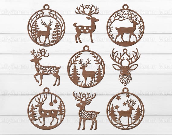 Reindeer Christmas Ornament SVG, Christmas Signs Bundle SVG, Christmas Bauble SVG, Christmas Decor, Laser Cut File, Glowforge files