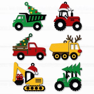 Construction Truck Ornament SVG Bundle, Farm Tractor Christmas Ornaments Svg, Custom Boys Ornament, Glowforge Laser Cut File, Xmas Decor