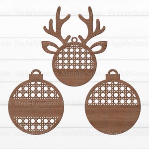 Ornement de Noël en rotin SVG, Ornement de renne SVG, Rotin SVG, Ornements de boule de Noël, Fichier découpé au laser, Noël SVG, Glowforge SVG