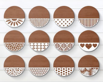 Patterned Door Hanger Svg, Round SVG Pattern, Door Hanger Bundle Svg, SVG Template Bundle, Welcome Sign, Vector File, Wood Cutting dxf, eps