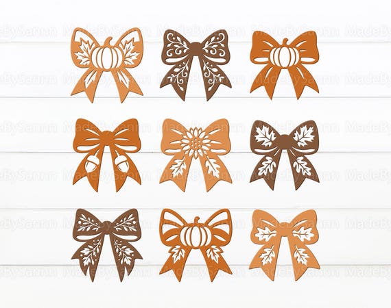 Autumn Bows Bundle SVG, Fall Bow Svg File, 3D Bow Cut Files, Bow Laser Cut File, Autumn Coquette Svg, Fall Tags Glowforge SVG, Fall Decor