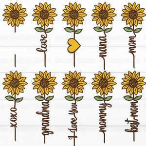 Pacchetto SVG girasoli, Festa della mamma Svg, Regalo per la festa della nonna, File tagliati al laser dei fiori, Mamma Svg, Nana Svg, Miglior mamma Svg, Glowforge Svg