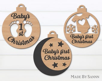 Baby's First Christmas SVG, First Christmas Ornament SVG, Ornaments SVG laser cut files, Christmas Glowforge, Files For Cricut, svg, dxf, ai