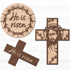 Er ist auferstanden Laser SVG, Jesus Kreuz Laser Cut Datei, Ostern SVG, Ostern Glowforge SVG, christliches SVG, Jesus Ornament SVG, Layered Files SVG