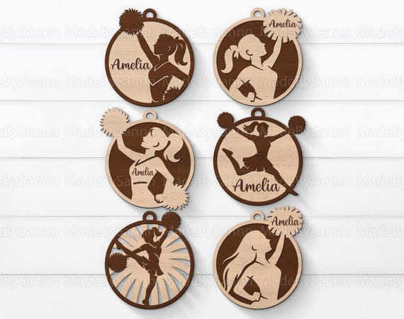 Cheerleader Ornament SVG Bundle, Custom Sports Ornaments Svg, Pom Pom Cheer Svg, Laser Cut Files for Glowforge, Stadium Series Spotlight Svg