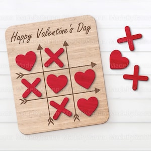Fichier SVG Valentine Tic Tac Toe, fichier de jeu Valentine SVG, Tic Tac Toe SVG, modèle laser Glowforge, jeu de société Svg, Saint Valentin Svg