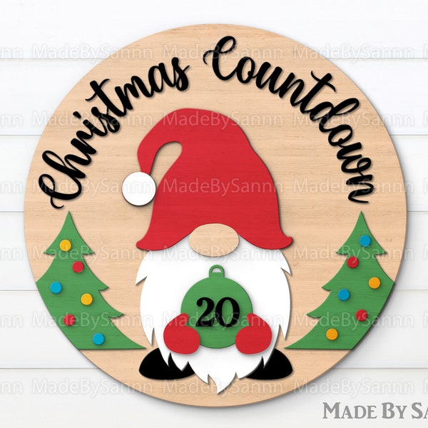 Christmas Countdown Sign Svg, Gnome Advent Calendar, Days Until Christmas Svg, Glowforge svg, Christmas Door Hanger Svg, Christmas Decor