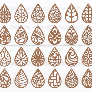 Pendiente de lágrima Boho SVG, Plantilla de pendientes SVG, Joyería de madera Svg, Glowforge Svg, Pendientes de cuero Cricut, Juego de 24 pendientes