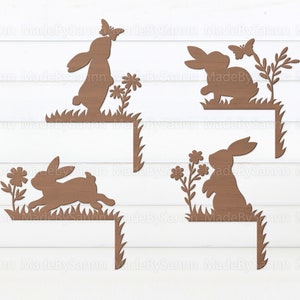 Coin de porte de lapin de Pâques SVG, Décoration de Pâques SVG, Pâques SVG Glowforge, Fichier de découpe laser de Pâques, Garniture de porte de Pâques, Lapin floral SVG, Coin de porte
