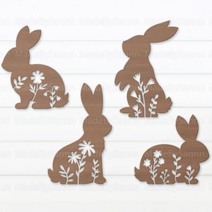 Blumen Stehende Hasen SVG, Osterdekoration, Osterhasen SVG, Hasenregal Sitter, Frühlingsdekoration, Glowforge SVG, Laser Cut Datei, Cricut Dateien