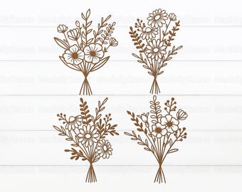 Wildflowers Bouquet Svg, Wild flowers Svg, Mothers Day Gift Svg, Wood Flowers Svg, Hand drawn Wildflowers Svg, Glowforge Svg, Laser Cut File