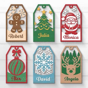 Süße Weihnachtsnamensanhänger SVG, Weihnachtsmann Ornament SVG, Geschenkanhänger SVG, Laser Cut, Glowforge SVG, Rentier SVG, Weihnachtsschmuck, digitale Dateien