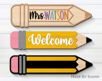 Enseignant crayon signe SVG découpé au Laser, enseignant cadeaux Svg, retour à l’école ornement Svg, fichiers pour Cricut, école Glowforge, appréciation de l’enseignant