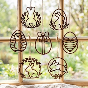 Easter Tags Laser Cut Svg Bundle, Bunny Ornaments Svg, Easter Egg Tags Svg, Easter Laser Cut svg files, Easter Hanger svg, dxf eps