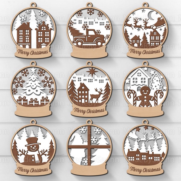 Christmas Snow Globe SVG, Christmas Decor Svg, 3D Wood Ornaments, Christmas Ornament Svg, Hanging Christmas Globe, Laser Cut File, Glowforge