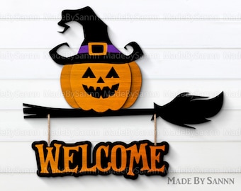Halloween Welcome Sign svg, Halloween Door Hanger svg, Halloween Pumpkin svg, Happy Halloween svg, Halloween Glowforge File, Halloween dxf