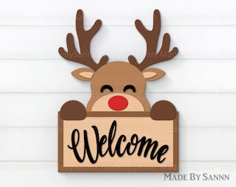 Reindeer Door Hanger Svg, Welcome Sign Svg, Christmas Ornaments Svg, Reindeer Svg, Glowforge SVG, Laser Cut, Christmas Decor, Christmas Svg