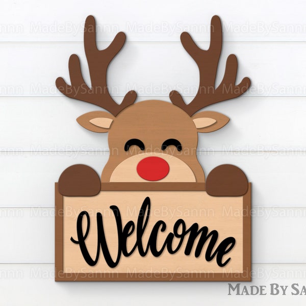 Cintre de porte de renne Svg, Panneau de bienvenue Svg, Ornements de Noël Svg, Rennes Svg, Glowforge SVG, Découpe laser, Décoration de Noël, Svg de Noël