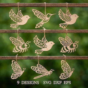 Easter Tree Bird SVG Bundle, Laser Cut Wood Ornaments, Wooden Bird Decor, Cricut Glowforge Files, Hanging Decorative Wood Bird, Spring Decor