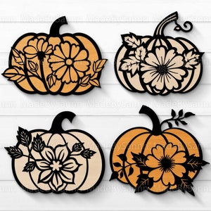 Abóbora com flores svg, abóbora cortada a laser, abóbora de outono svg, arquivos de corte de outono estampados, decoração de abóbora svg, arquivo a laser Glowforge de Halloween