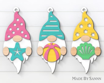 Three Summer Gnomes Svg, Beach Gnome Svg, Gnome Clipart, Gloworge Svg, Files For Cricut, Laser Cut Files, Summer Gnomes Svg, eps, dxf, ai
