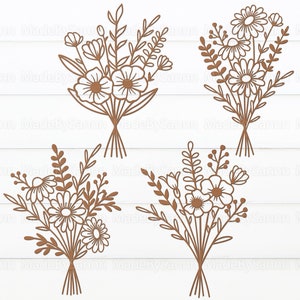 Ramo de flores silvestres svg, flores silvestres svg, regalo del día de las madres svg, flores de madera svg, flores silvestres dibujadas a mano svg, Glowforge svg, archivo de corte láser