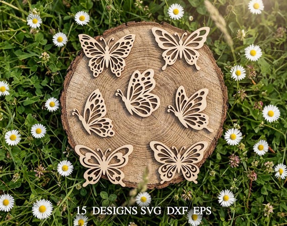 Wooden Butterflies SVG Bundle, Laser Cut Wood Ornaments, Butterfly Wall Decor, Cricut Glowforge Xtool Files, Spring Decor, Wood Wall Art