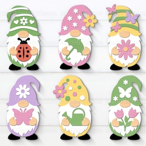 Frühlingszwerg-Bundle SVG, Frühlingszwerge SVG, Frühlings-Gloworge-Svg, Gnome mit Blumensvg, Dateien für Cricut, Oster-Laserschnitt, Frühlingsdekor-Svg