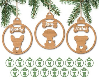 Dog Christmas Ornament SVG, Dog Ornament Bundle Svg, Christmas Tree Ornaments SVG, Laser Cut File, Dog Paw Svg, Glowforge files, Dog Paw SVG