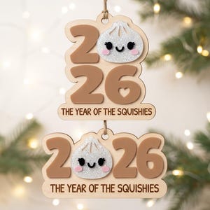 2026年スクイーズ餃子オーナメントSVGバンドル、スクイーズの年、かわいいクリスマスオーナメント、レイヤードレーザーカットファイル、Glowforge xTool