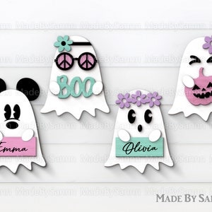 Cute Ghosts SVG, Mouse Ears Ghost Svg, Hippie Ghost Svg, Halloween Laser Cut Files, Glowforge Halloween Bundle Svg, Halloween sign cut file