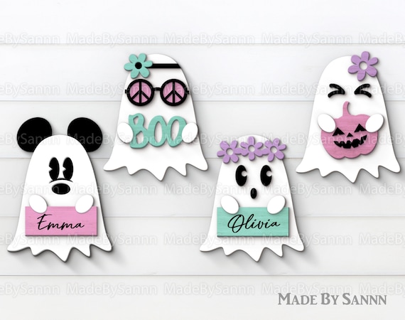 Cute Ghosts SVG, Mouse Ears Ghost Svg, Hippie Ghost Svg, Halloween Laser Cut Files, Glowforge Halloween Bundle Svg, Halloween sign cut file