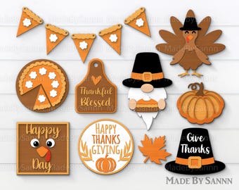 Thanksgiving Tiered Tray Svg, Thanksgiving Gnome, Turkey Svg, Autumn Glowforge Svg, Fall Laser Cut File, Pumpkin Svg, Tiered Tray decor