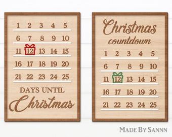 Countdown to Christmas Calendar Svg, Days Until Christmas Svg, Glowforge svg, Christmas Countdown Design File, Christmas Decor Svg