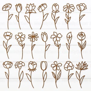 Pacchetto Svg fiori selvatici, Bouquet fiori selvatici Svg, Regali per lei, Fiori di legno Svg, Fiori selvatici disegnati a mano Svg, Glowforge Svg, File tagliato al laser