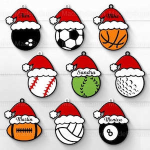 Sportthema Ornamente SVG, Weihnachtsornamente SVG, Sportballornamente, Weihnachtsdekoration, Glowforge, Baseball, Fußball, Hockey, Fußball