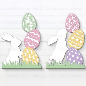 Lapins debout de Pâques SVG, Décor de Pâques, Oeuf de Pâques SVG, Bunny Shelf Sitter SVG, Décor de printemps, Easter Glowforge SVG, Fichier pour Cricut