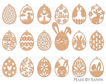 Easter Eggs Laser Cut Svg Bundle, Bunny Ornaments Svg, Easter Egg Tags Svg, Set of 18 Easter Laser Cut svg files, Easter Hanger svg, dxf eps