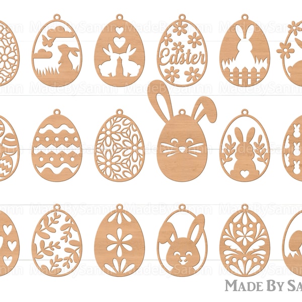 Easter Eggs Laser Cut Svg Bundle, Bunny Ornaments Svg, Easter Egg Tags Svg, Set of 18 Easter Laser Cut svg files, Easter Hanger svg, dxf eps