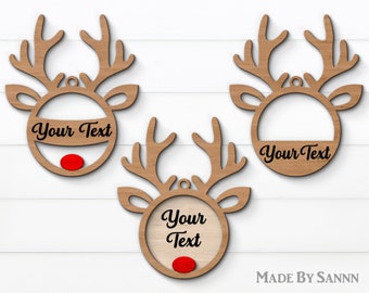 トナカイSVG、クリスマスオーナメントSVG、トナカイのオーナメントSVG、Glowforge SVG、レーザーカット、Cricut用ファイル、クリスマスデコレーション、eps、dxf、ai、svg