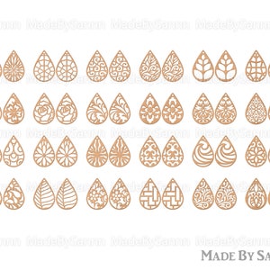 Peut inclure: Ensemble de 36 motifs de boucles d'oreilles en bois d&eacute;coup&eacute;s au laser. Chaque motif pr&eacute;sente un motif complexe diff&eacute;rent, y compris des formes florales, g&eacute;om&eacute;triques et abstraites.