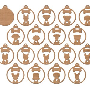 Pu&ograve; includere: Set di 18 ornamenti in legno non finiti a forma di palline di Natale con un osso di cane e una silhouette di cane all'interno. Gli ornamenti sono pronti per essere dipinti o tinti.