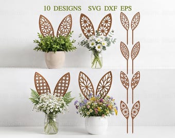 Bunny Ears SVG Bundle, Easter Centerpiece Decor, Wooden Bunnies on stick, Spring Decor, Glowforge Svg, Laser Cut File, Files For Cricut