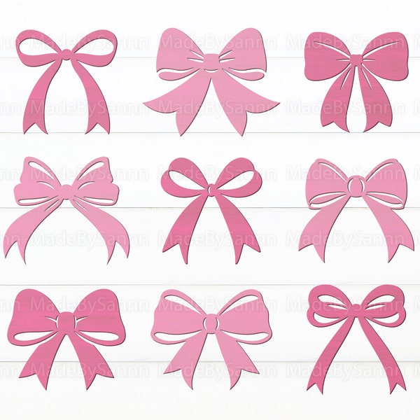 Set of 9 Bows Svg Bundle, 3D Bow Svg File, Bow Cut Files, Bow Laser Template, Coquette Svg, Bow Design Cut File, dxf, eps, ai