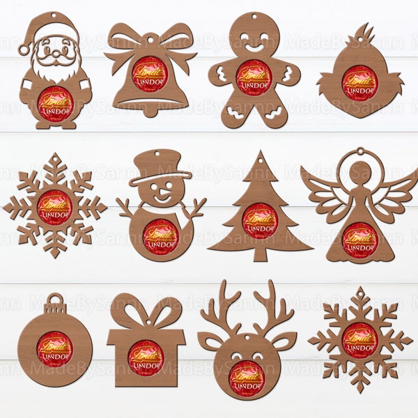 Titular de chocolate de Navidad SVG, Titular Cricut Silueta, Glowforge Svg, Archivo cortado por láser, Árbol de Navidad, Santa, Titular de pan de jengibre Svg, dxf