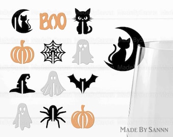 Halloween Glass Marker Name Tags, Halloween Decor, Glass Charm, Halloween Party Svg, Drink Glass Marker Tags Svg, Halloween Glass Tags Svg