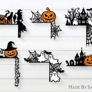 Halloween Door Corner Svg, Halloween Door Trim svg, Spooky House Svg, Halloween Home Decor, Halloween Door Hanger svg, Glowforge Halloween image 1